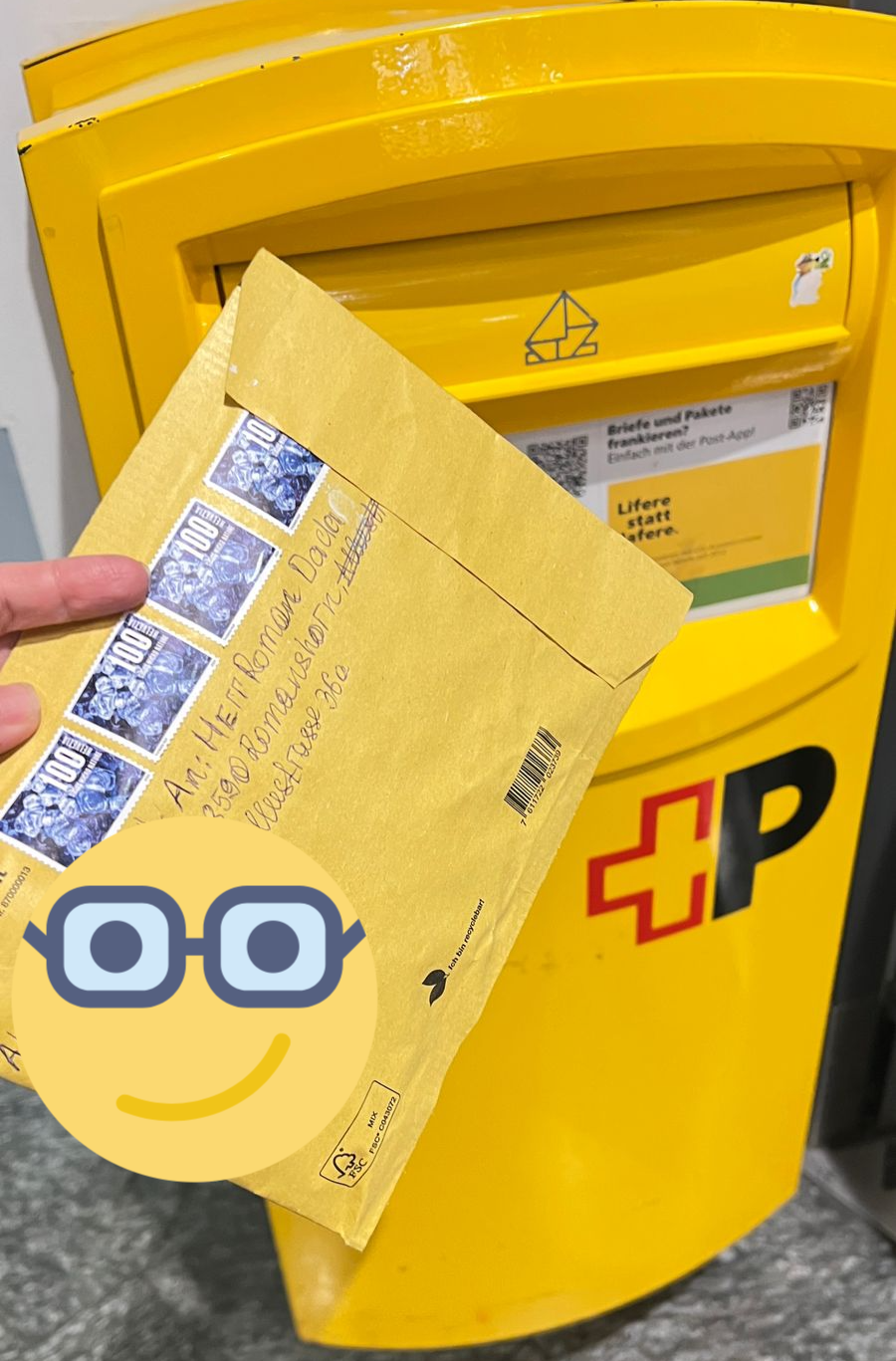 Yellow Swiss Post Mailbox for Return
