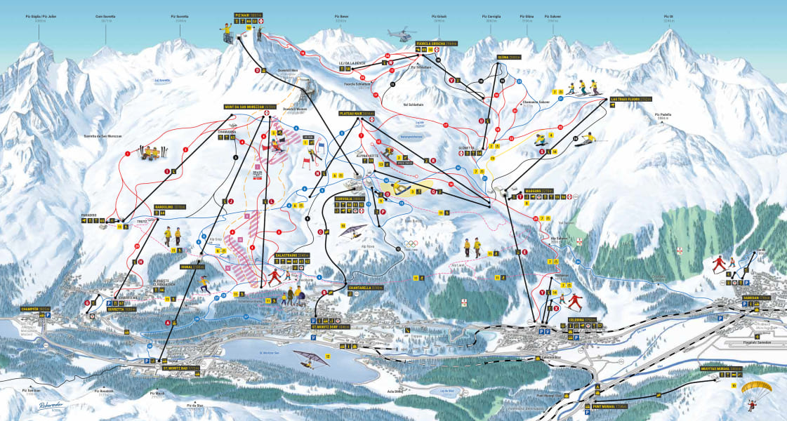St Moritz Corviglia Ski and Mountain Transport Map