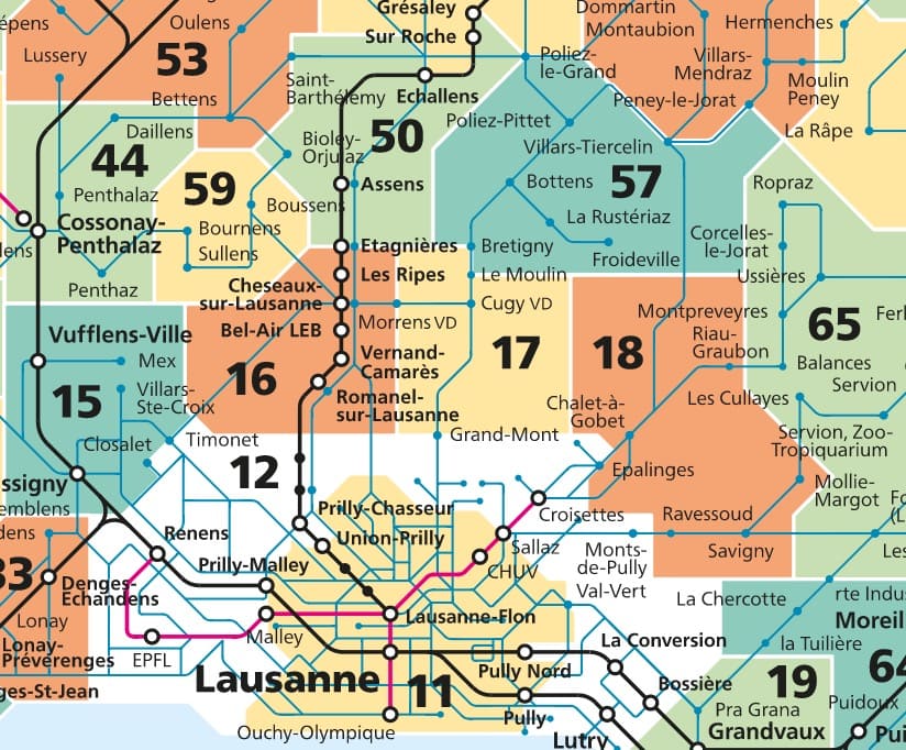 Lausanne Grand Lausanne Mobilis public transport zone map 11